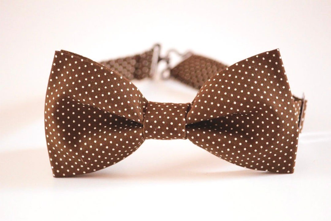 Brown Bow Tie, Men's Brown White Pin Dots Bow Tie, Wedding Bow Tie