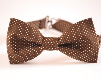 Brown bow tie, men's brown white pin dots bow tie, wedding bow tie, groomsmen bow tie, ringboy bow tie, pageboy outfit, dark brown bow tie