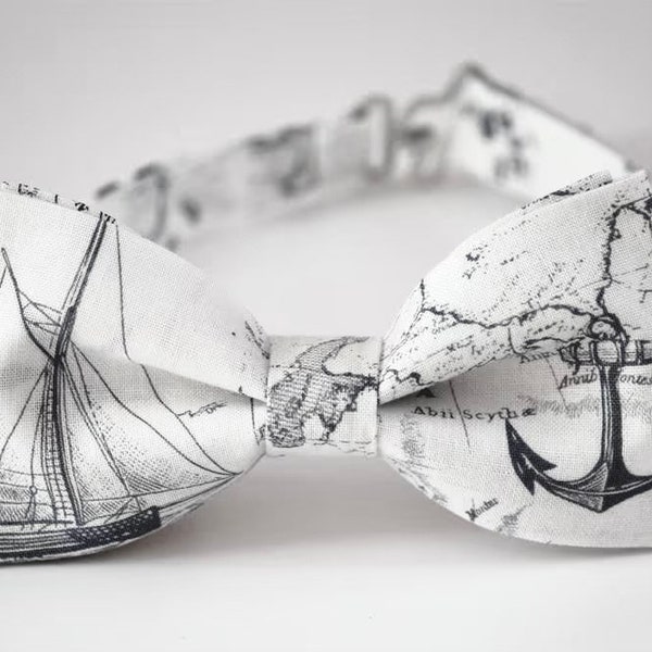 Nautical map bowtie, boat bow tie, nautical bow tie, map print cotton tie, sailboat bowtie, boys bow tie, mens bow tie, mens map bow tie