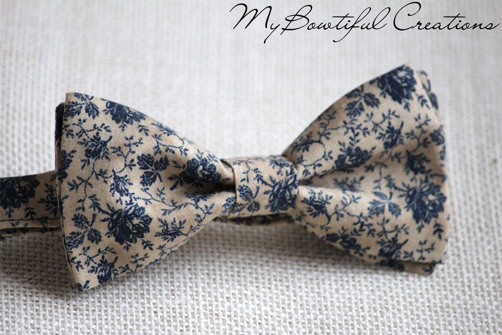 Navy Blue Bow Tie Tan Navy Floral Bow Tie Mens Floral Tan | Etsy