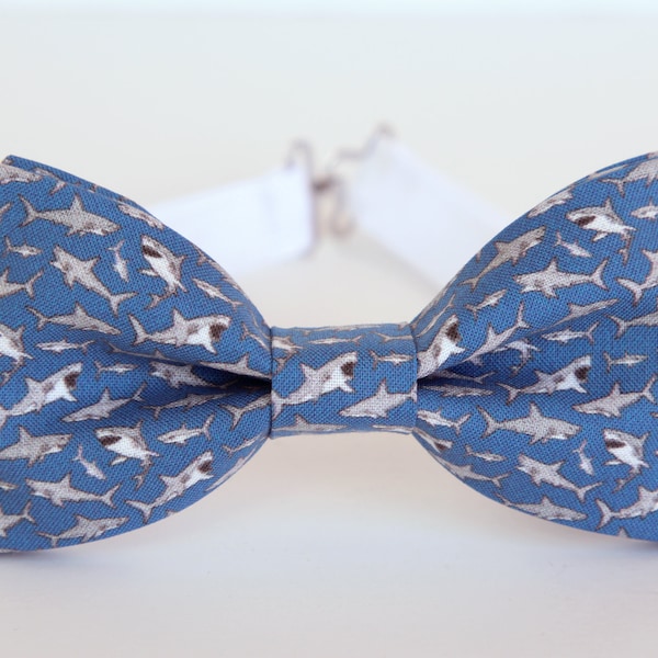 Sharks bow tie, blue boys bow tie, vacation bowtie, summer bow tie, sea gift for him, baby toddler sharks bow tie, mens sharks bow tie