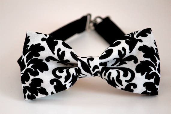 Black and white damask bow tie men's wedding bow tie | Etsy