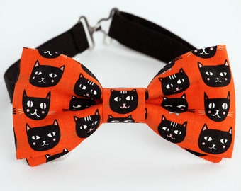 Cats bow tie, orange bow tie, black cats bowtie,mens  boys kids bow tie, cat lover gift, gift for him, pre-tied bow tie, clip-on bow tie