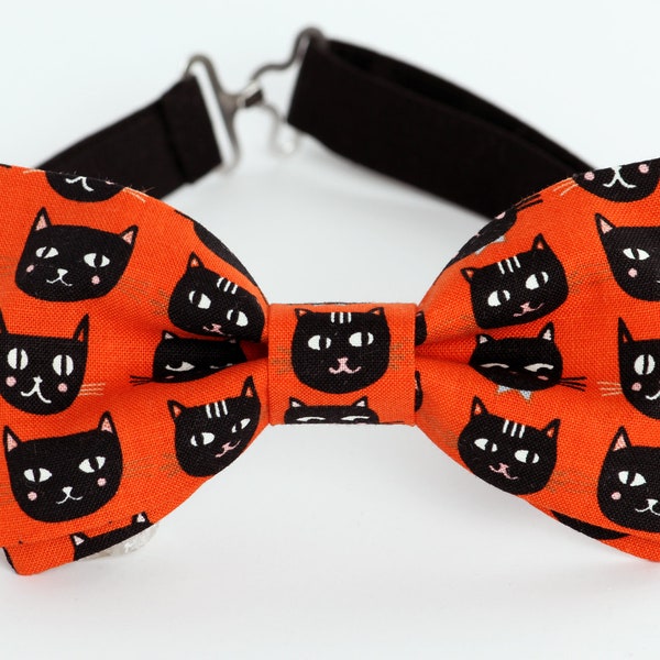 Cats bow tie, orange bow tie, black cats bowtie,mens  boys kids bow tie, cat lover gift, gift for him, pre-tied bow tie, clip-on bow tie