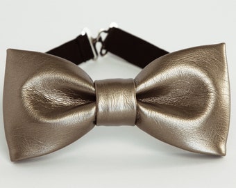 Bronze leather bow tie, faux leather mens bow tie, silver, grey leather bow tie, gift for him, unique gift, kids bow tie, toddler, boys