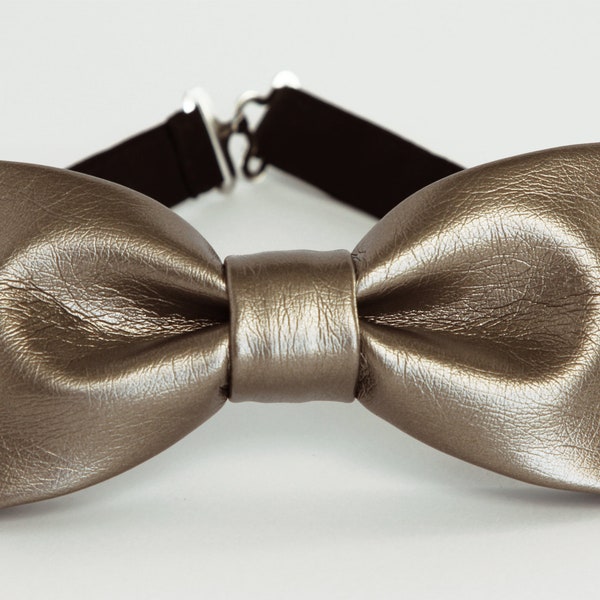 Bronze leather bow tie, faux leather mens bow tie, silver, grey leather bow tie, gift for him, unique gift, kids bow tie, toddler, boys