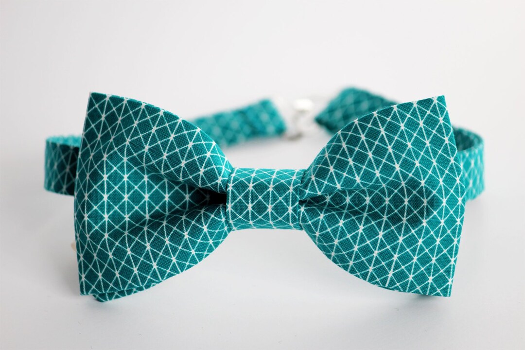 Teal Bow Tie, Mens Bow Tie, Teal White Bow Tie, Tringles Bow Tie, Boys