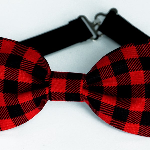 Buffalo plaid bow tie, black and red plaid bow tie, boys, kids bowtie, mens bow tie, black suspenders, Christmas bow tie, red buffalo check