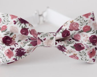 Burgundy flowers bow tie, burgundy floral bow tie, mens wedding bow tie, mauve floral bow tie, kids boys bow tie, ring boy tie, ring bearer