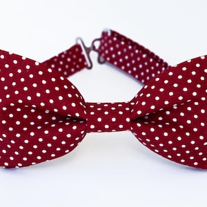 Burgundy white polka dot bow tie for men, boys, suspenders, pocket square, wine wedding bowtie, grooms, groomsmen burgundy tie, gift for him