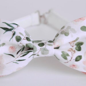 Eucalyptus and roses bow tie, mens floral bow tie, greenery bowtie, rustic wedding bow tie, groomsmen floral bow tie, sage leafy bow tie image 1