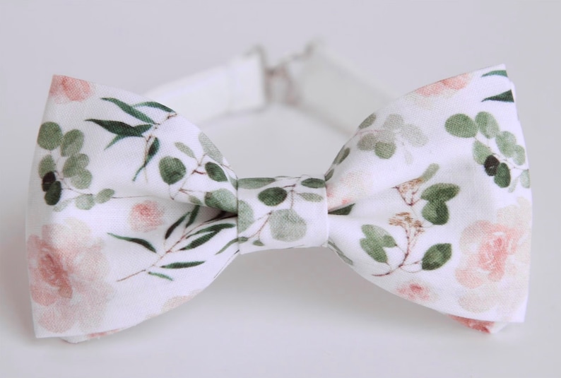 Eucalyptus and roses bow tie, mens floral bow tie, greenery bowtie, rustic wedding bow tie, groomsmen floral bow tie, sage leafy bow tie image 1