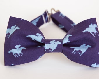 Horses bow tie, derby bow tie, mens bow tie with horses, blue horses bow tie, horses bowtie for men and boys, horse racing bow tie
