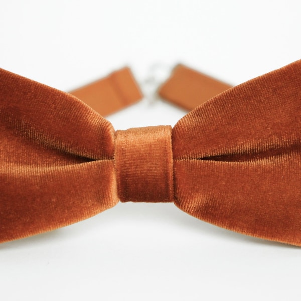 Rust velvet bow tie, fall pictures bowtie, mens boys bow tie, burnt orange bow tie, terracotta bow tie, groom groomsmen bow tie, wedding tie