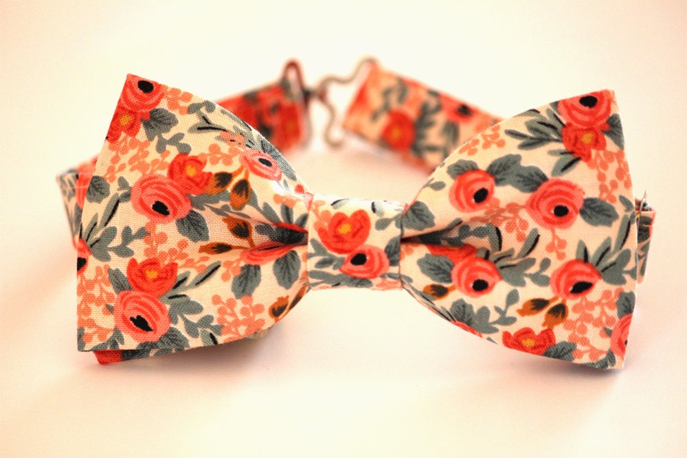 Peach Floral Bow Tie Men'd Wedding Bow Tie Groomsmen Bow Etsy