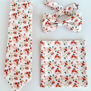 Fall floral necktie for men, copper floral tie, rustic wedding skinny tie, burnt orange and green floral tie