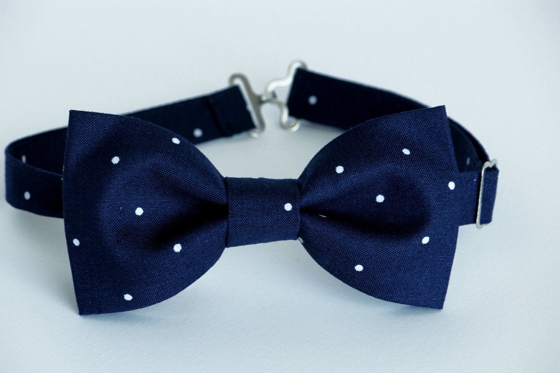 Navy White Dots Bow Tie Navy Blue White Polka Dots Bow Tie | Etsy