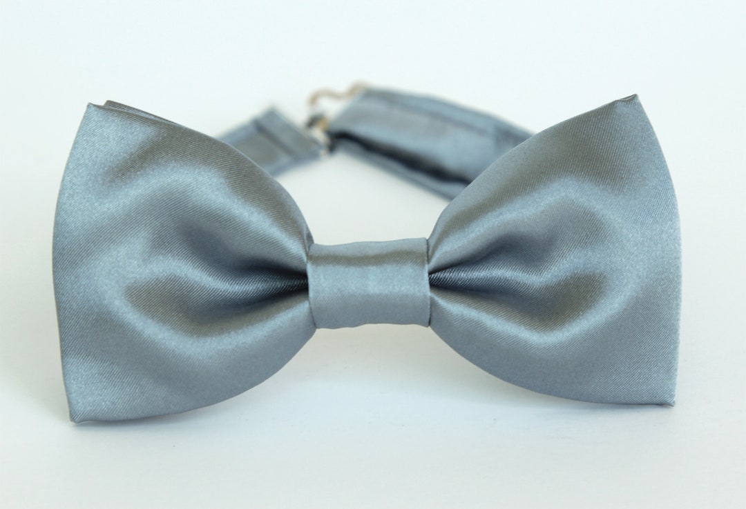 Dusty Blue Satin Bow Tie, Mens Wedding Dusty Blue Bow Tie, Ring Bearer Dusty Blue Bow Tie, Boys