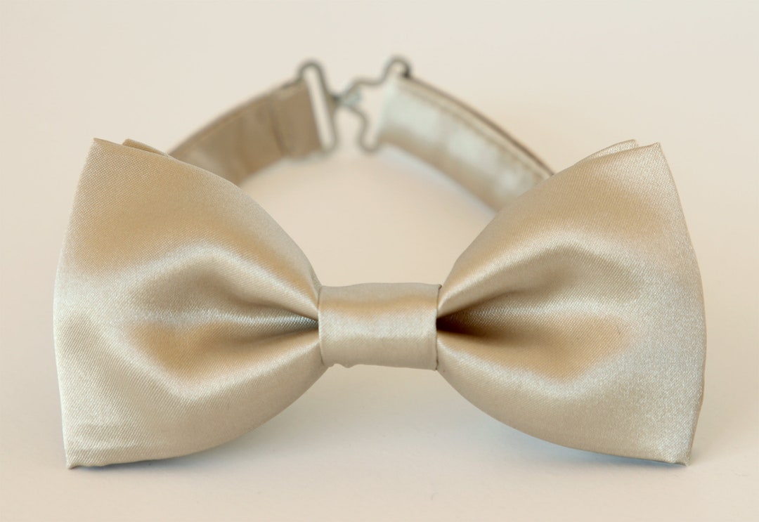 Champagne Satin Bow Tie, Champagne Silky Bowtie, Mens Wedding Bow Tie ...