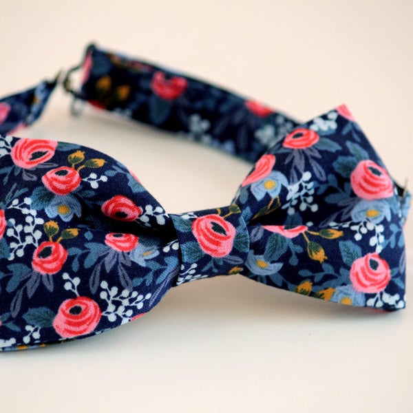 Blue floral bow tie, blue and coral bow tie, wedding bow tie, men's bow tie, groom bow tie, groomsmen bow tie, ringbearer bow tie, boy's tie
