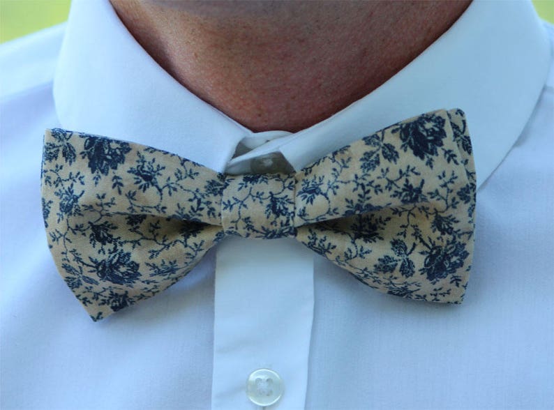 Navy Blue Bow Tie Tan Navy Floral Bow Tie Mens Floral Tan Etsy