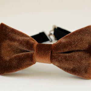 Hazelnut brown velvet bow tie, mens rustic wedding bow tie, ringbearer brown bowtie, grooms groomsmen bow tie, gift for him, fall bow tie