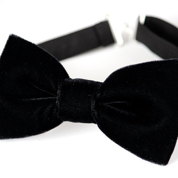 Black velvet bow tie, men's wedding bow tie, groom bow tie, luxury bow tie, Christmas bow tie, groomsmen ringbearer bow tie, kids bow tie