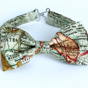 Pajarita de mapa, pajarita para hombre, pajarita de mapa del mundo, regalo para él, regalo para viajero, pajarita de geografía, pajarita bronceada, pajarita de globo, pajarita de maestro