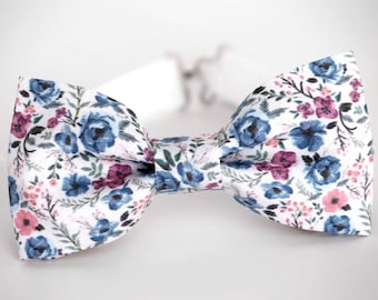Pajarita floral azul, pajarita floral azul polvoriento, pajarita floral para boda de hombre, pajarita para padrinos de boda, pajarita para chico de los anillos, pajarita con flores color azul polvoriento