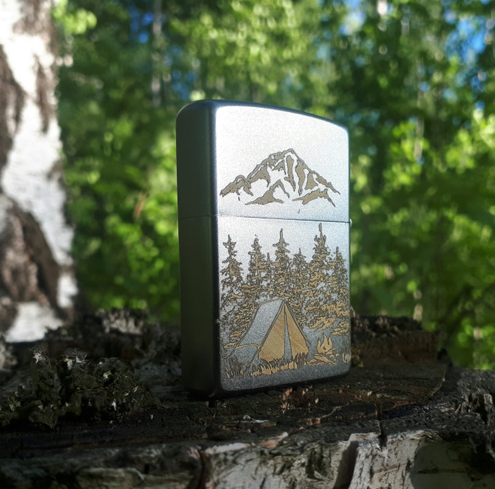 Zippo. Original lighter with an engraving. campfire. tent. Etsy