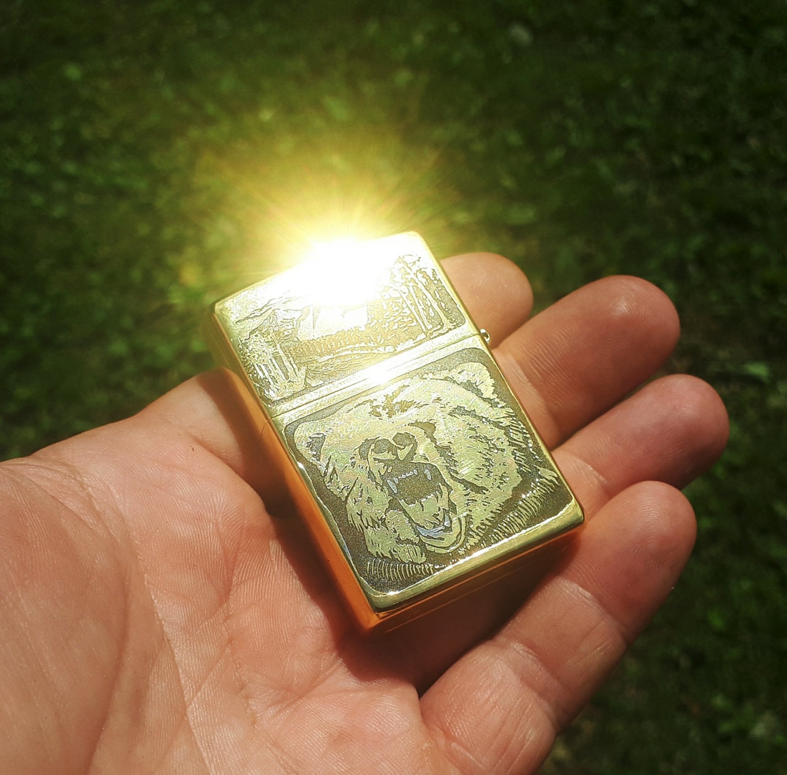 Zippo. Grizzly bear. Original Zippo. lighter with goldplated Etsy