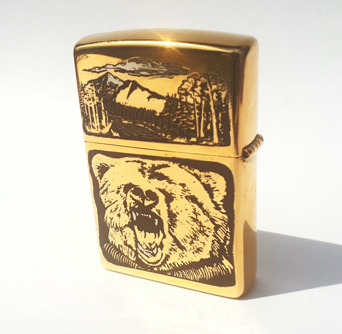 Zippo. Grizzly bear. Original Zippo. lighter with goldplated Etsy