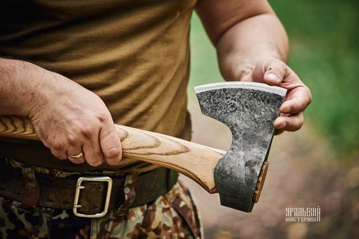 blacksmith/'s work Forged axe for Hiking in the woods Survival in the forest