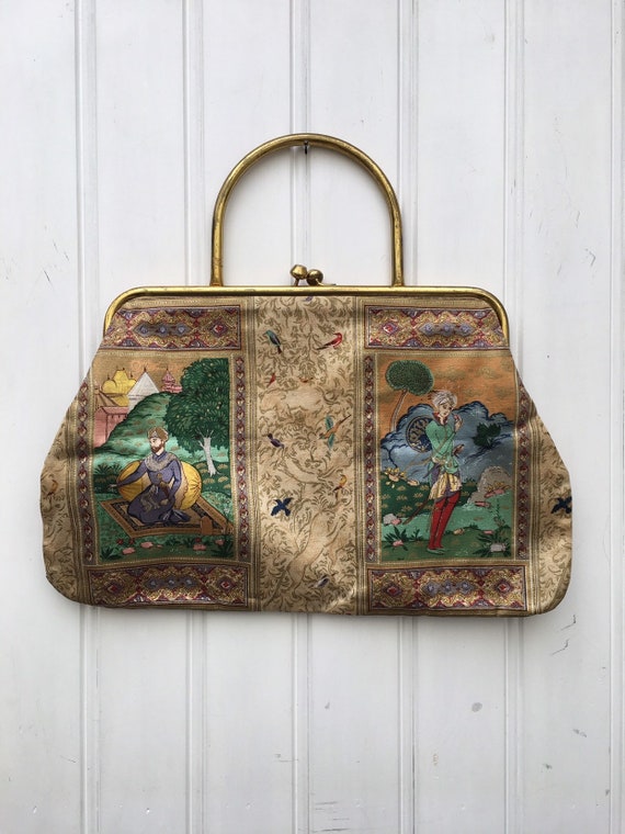 Vintage 50s silk novelty print bag