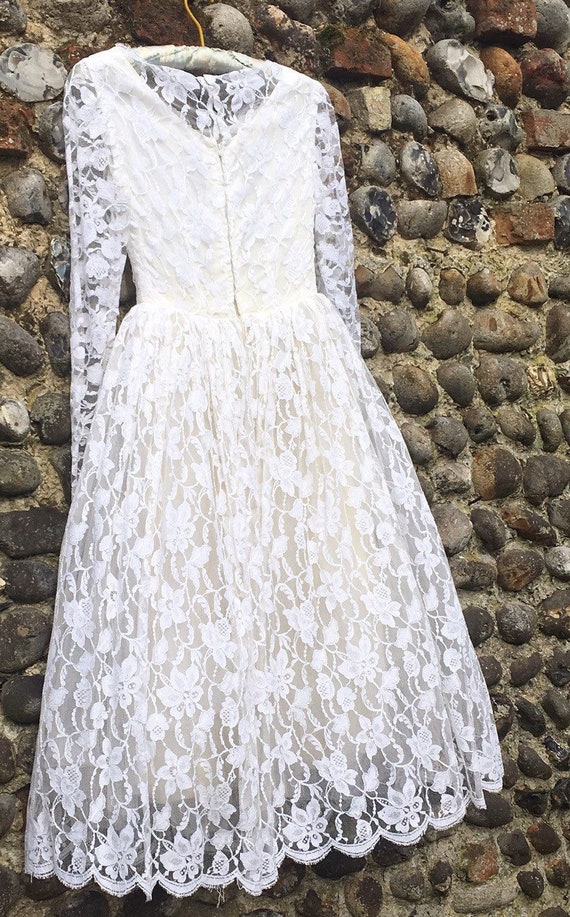 Vintage 50s lace wedding dress xs - image 4