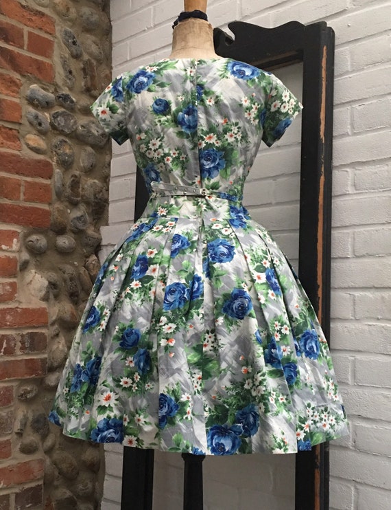 Vintage 50s floral print dress s/m - image 6