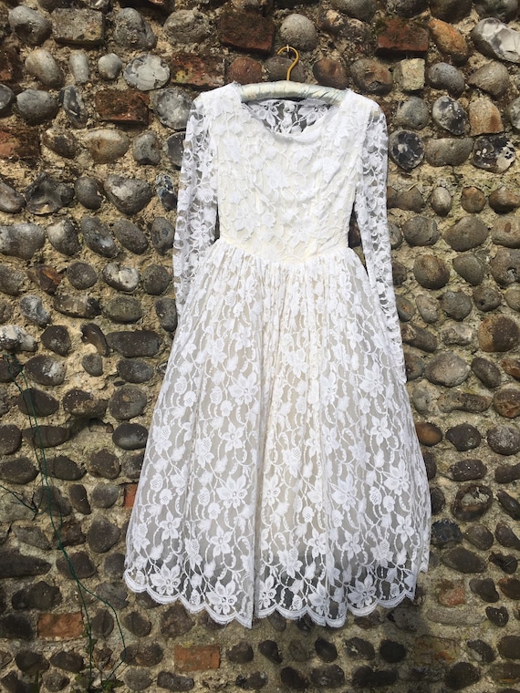 Vintage 50s lace wedding dress xs - image 2