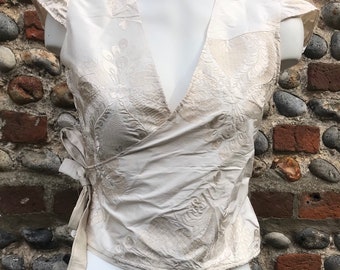 Ivory silk wrap around top