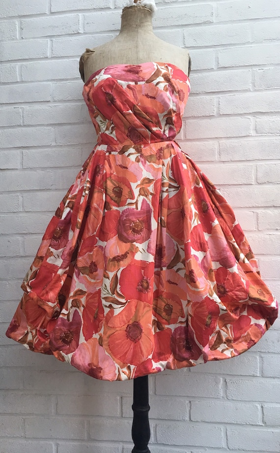 Vintage 50s floral print  bubble dress xs - image 1