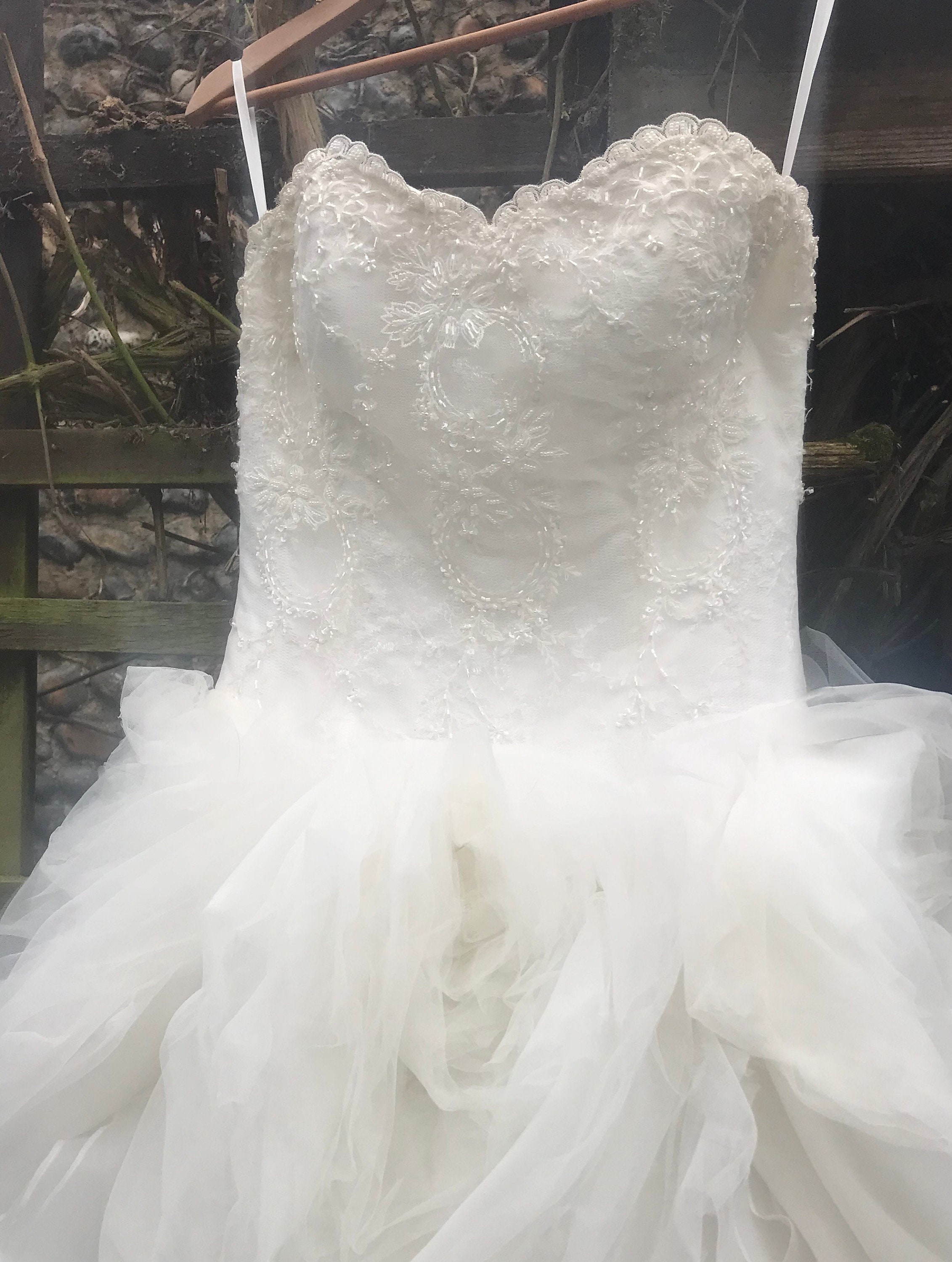 open lace back dress Women's Dresses Marietha Organza Frill Maxi Wedding Dress White Xs by Selfie Leslie Clearance main image 0