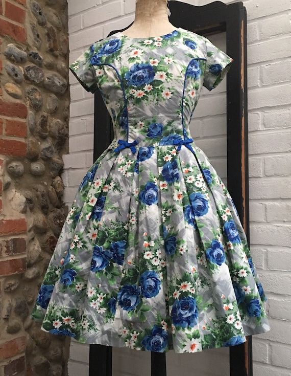 Vintage 50s floral print dress s/m - image 8