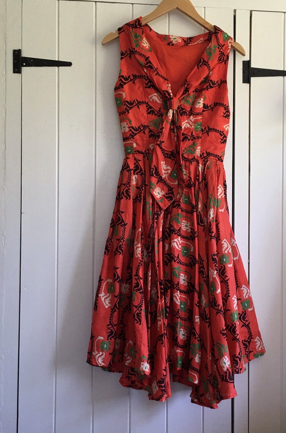 Vintage 1950s silk print circle dress s - image 2