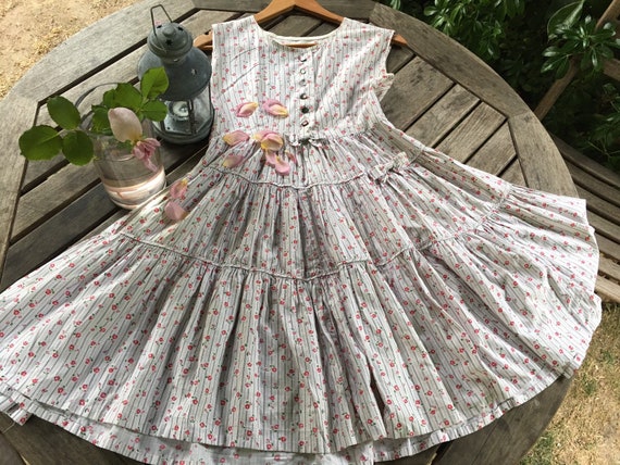 Vintage 50s floral rose cotton circle dress s