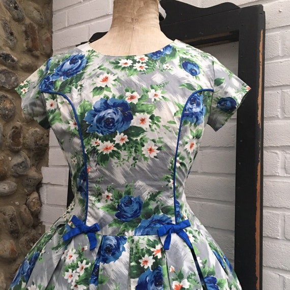 Vintage 50s floral print dress s/m - image 7