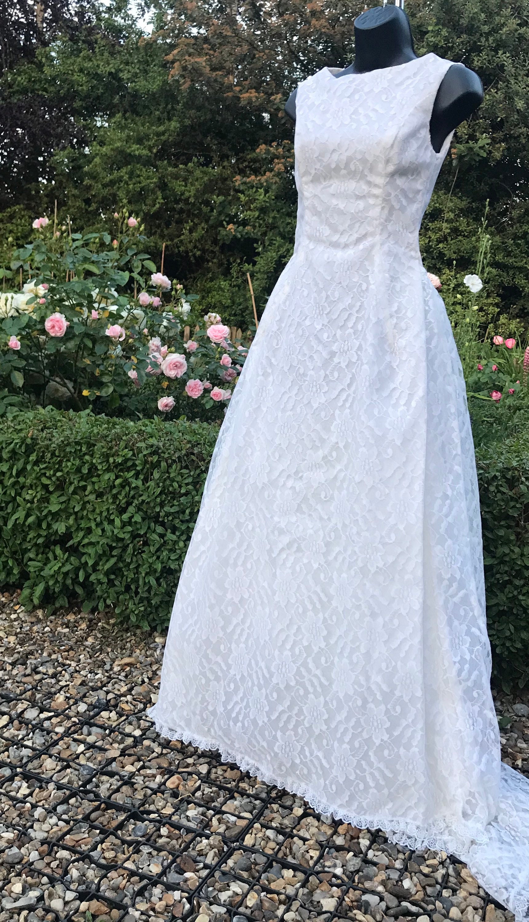 Vintage 60s Lace Bridal Dress Xs - Etsy Vintage 60s Lace Bridal Dress Xs - Etsy