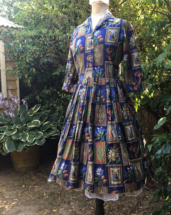 Vintage 50s novelty print dress S/M - image 5