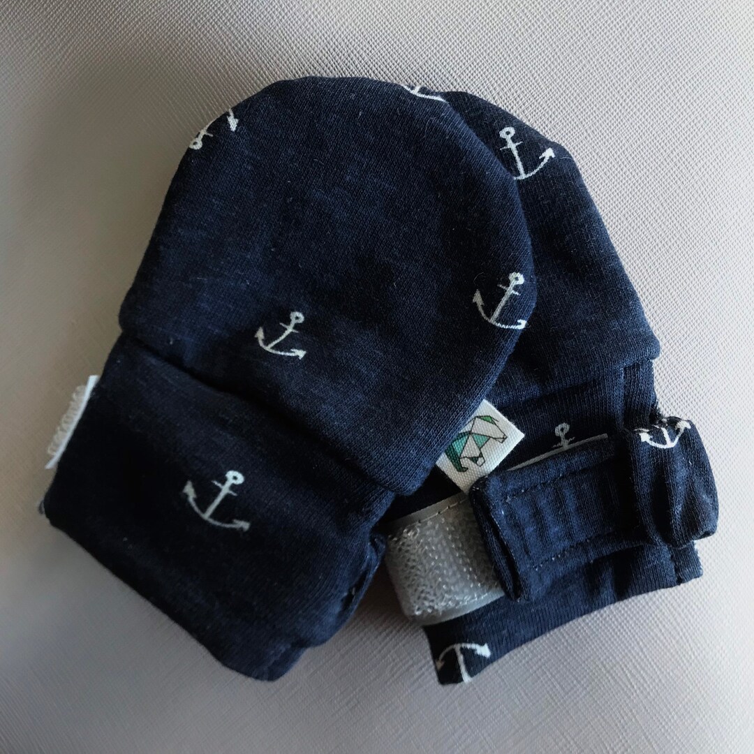 Stay on Baby No Scratch Mittens / Navy Anchor Etsy Denmark