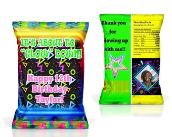 May include: A glow-in-the-dark birthday party invitation with a neon green and yellow design. The invitation says "It's About to Glow Down!" and includes the text "You're invited to Taylor's Glow Birthday Bash".