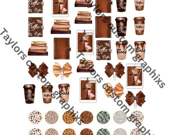 Coffee Lover Stickerbogen: Planer Girl Accessoires (Digitaler Download)