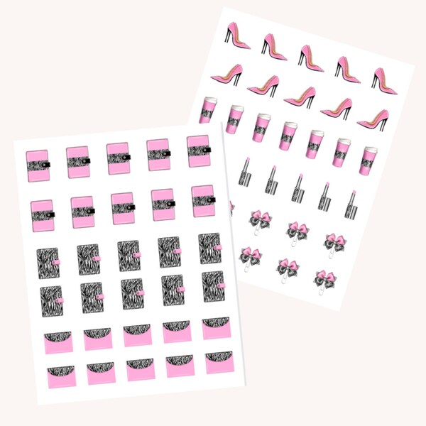 Pink, Black & White Sticker clip art, sticker sheet, Girl boss, planner girl accessories design 2